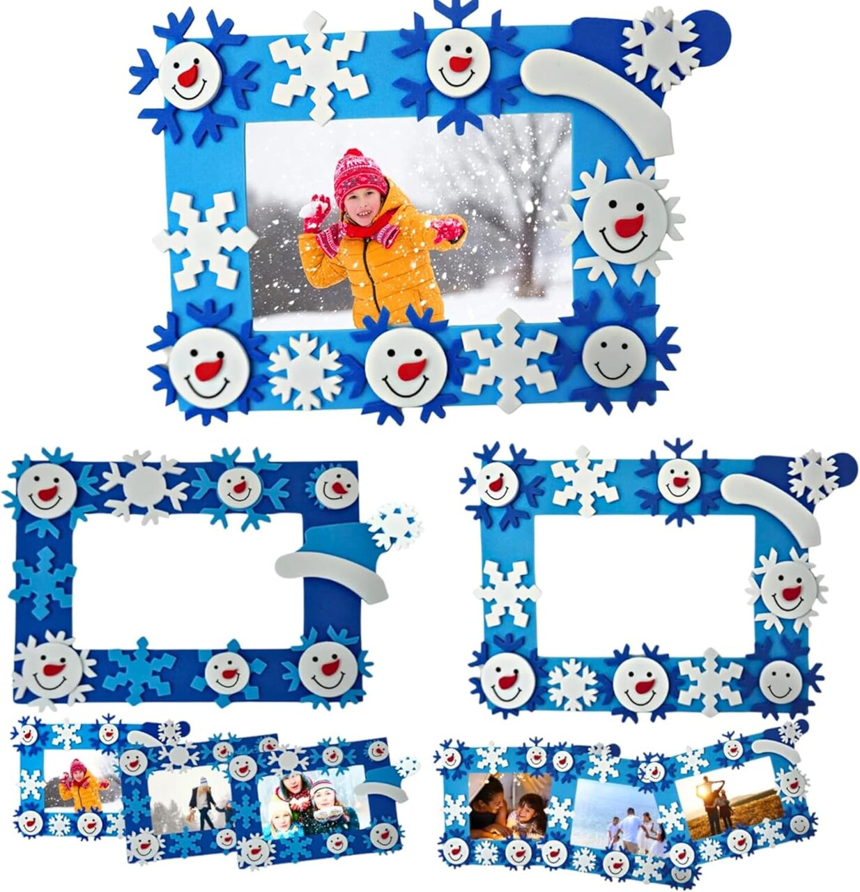 4E's Novelty Foam Snowflake Picture Frame Craft Kit, 12 Pack DIY Christmas & Winter Arts for Kids, Toddlers 3-12, Self-Adhesive Foam Craft Set, Individually Wrapped Holiday Classroom Activity